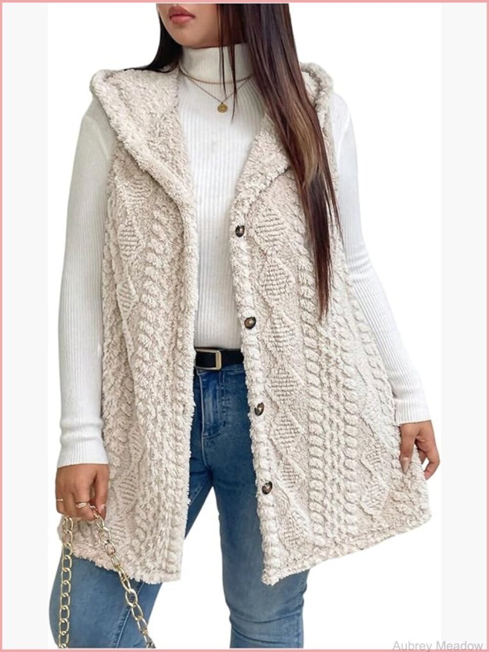 Plus Size Hooded Fleece Vest Sleeveless Button Down Cardigan Winter